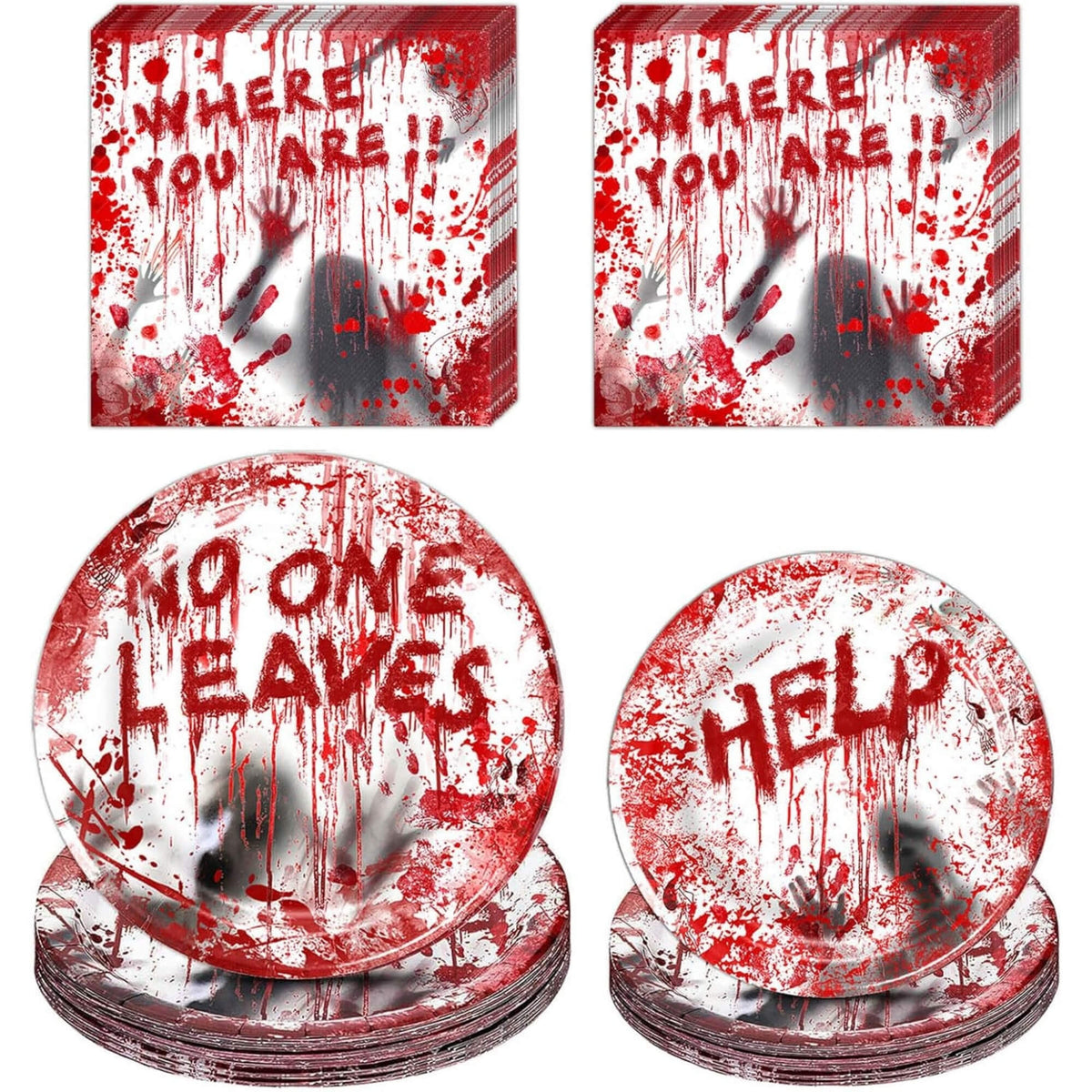 Blood-splatter print Halloween party plates