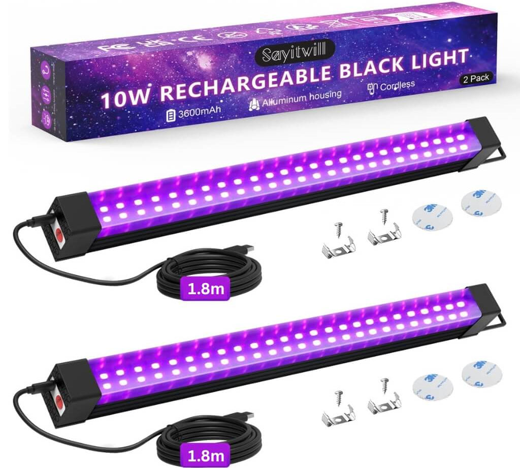 Rechargeable UV black light strips for glow party decorations