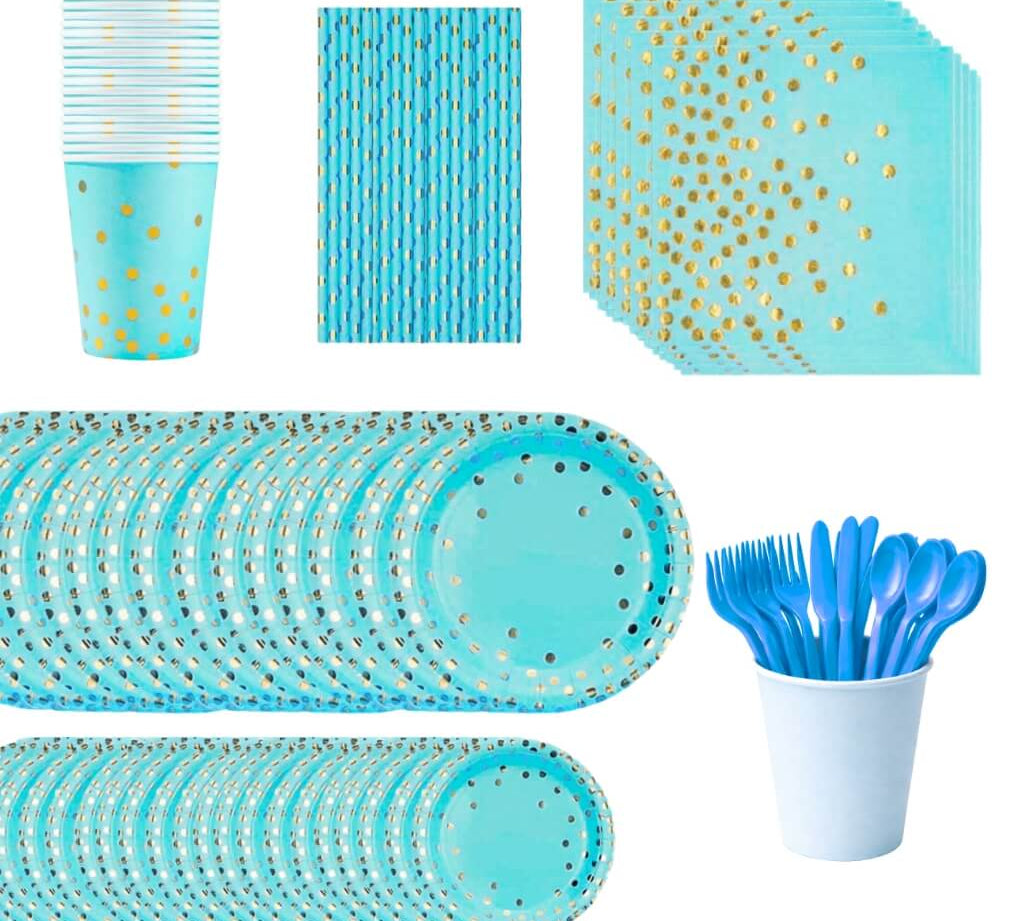 Complete 20-piece blue-themed party tableware set