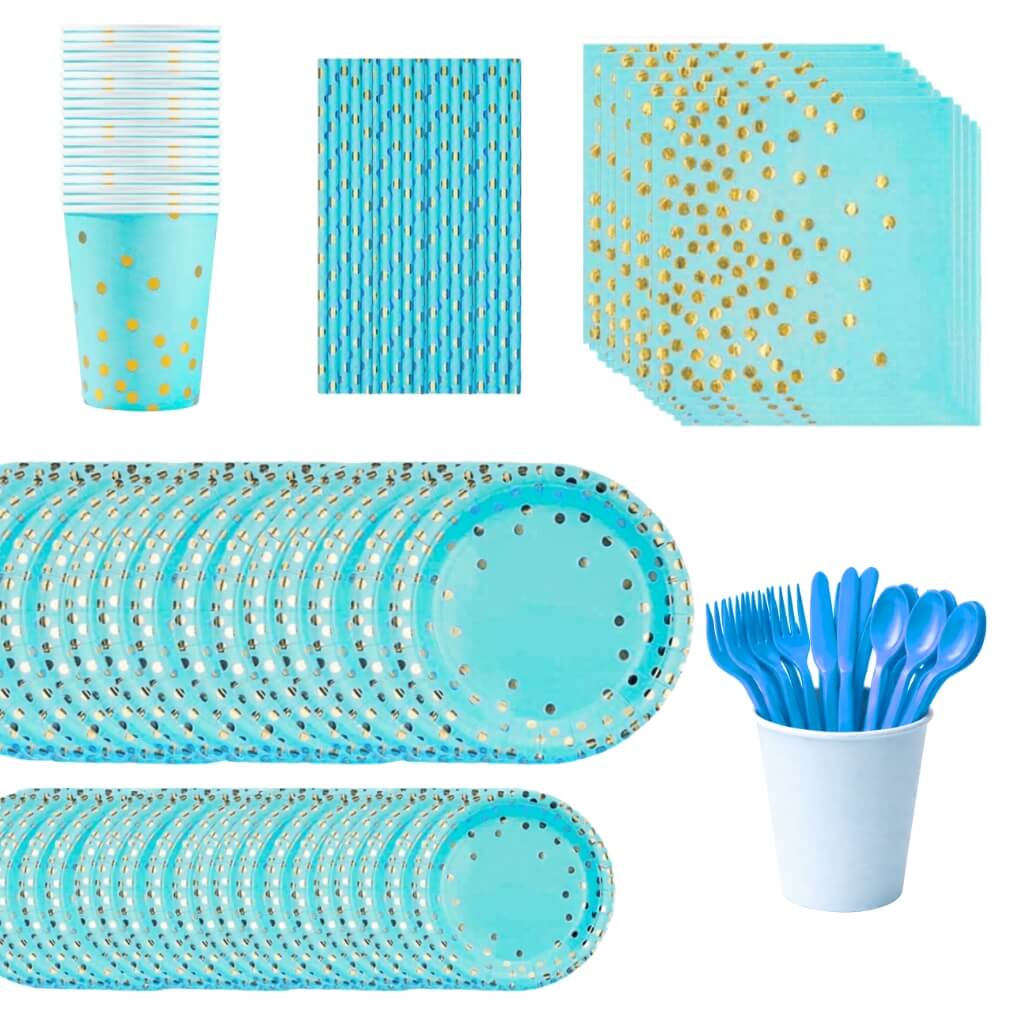 Complete 20-piece blue-themed party tableware set