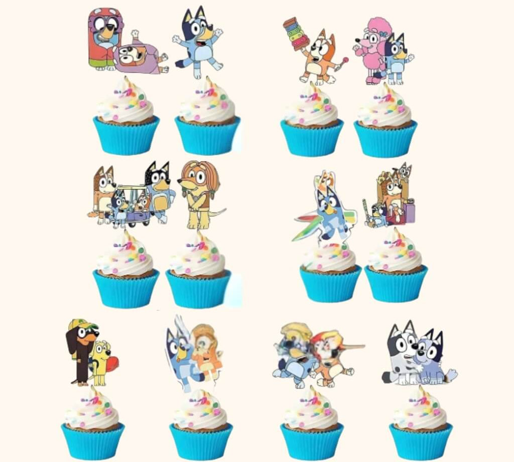 Bluey character cupcake toppers for Australian kids' parties