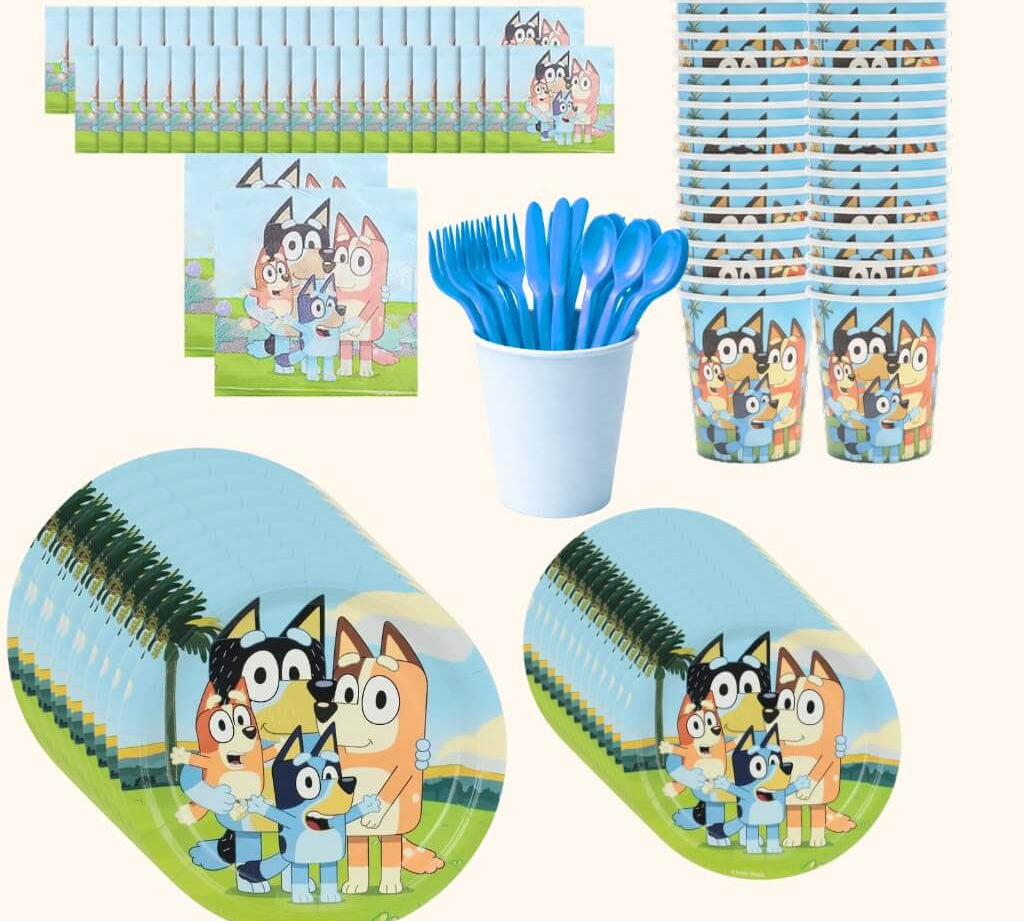 Complete 20-piece Bluey-themed party tableware set