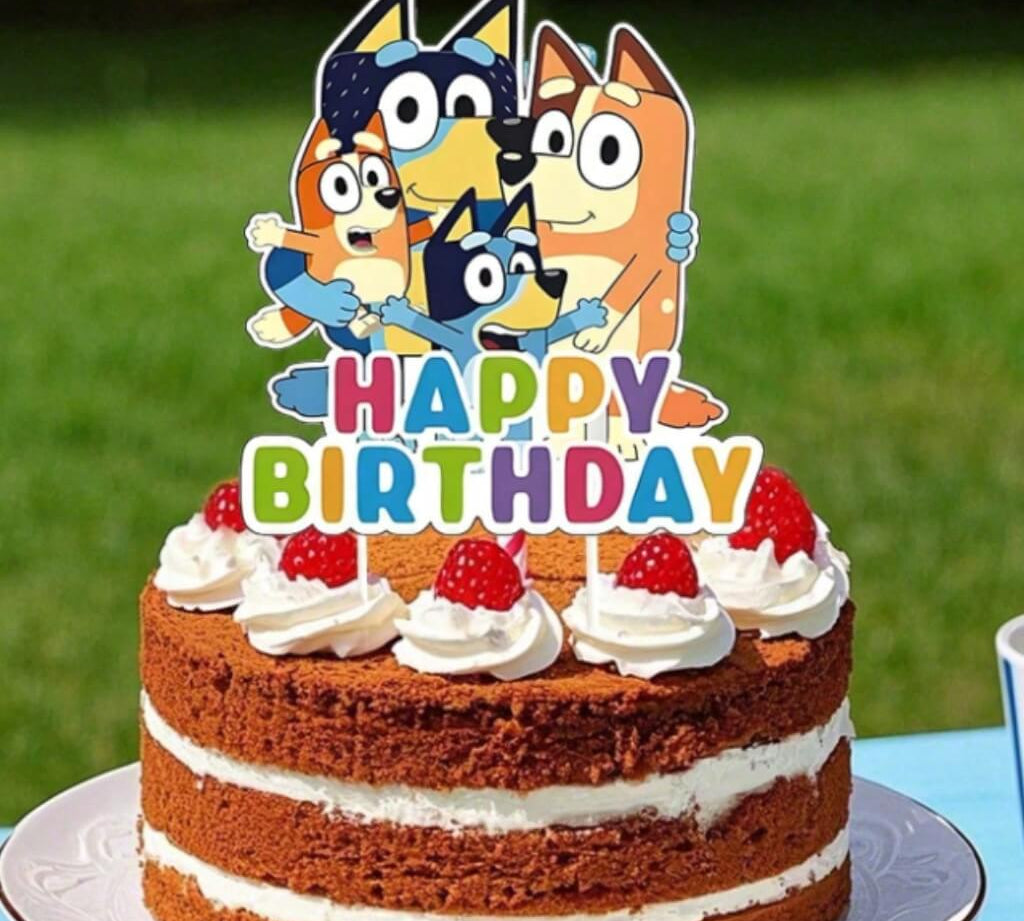 Bluey character-themed cake topper for kids' parties