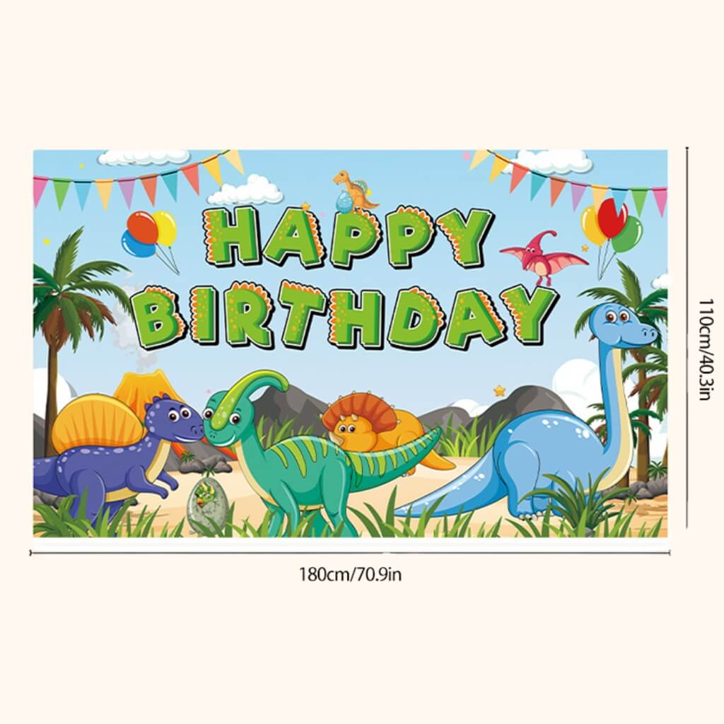 Dinosaur party Happy Birthday backdrop banner with jungle scene