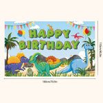 Dinosaur party Happy Birthday backdrop banner with jungle scene