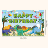 Dinosaur party Happy Birthday backdrop banner with jungle scene