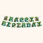 Dinosaur party Happy Birthday letter banner with dinosaur characters