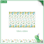 Dinosaur party tablecloth or cover with dinosaur and leaf pattern, plastic