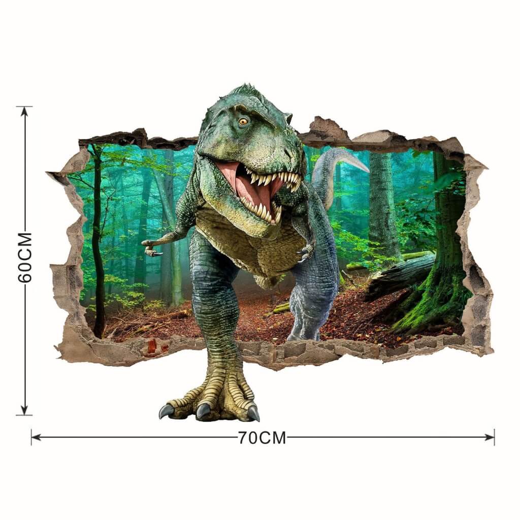 T-rex wall sticker, 3D effect dinosaur sticker, forest scene