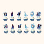 Frozen character cupcake toppers with Elsa and Anna designs