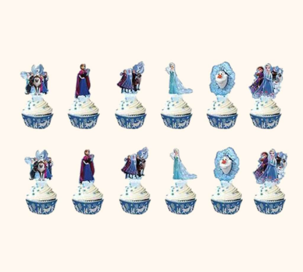 Frozen character cupcake toppers with Elsa and Anna designs