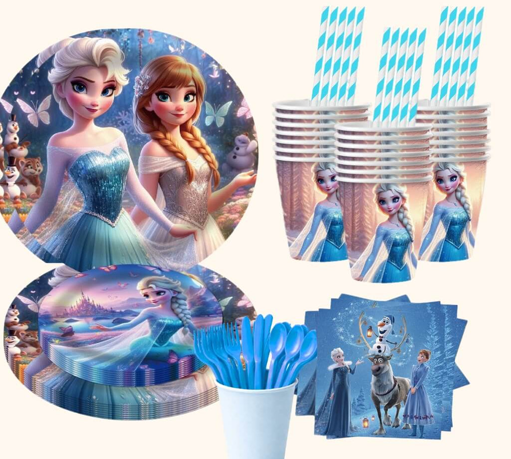 Complete 20-piece Frozen-themed party tableware set