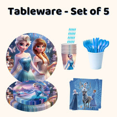 Frozen party tableware set with plates, cups, napkins and cutlery for kids frozen decorations party