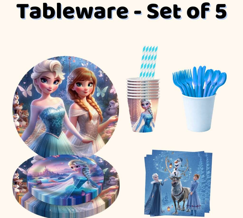 Frozen party tableware set with plates, cups, napkins and cutlery for kids frozen decorations party