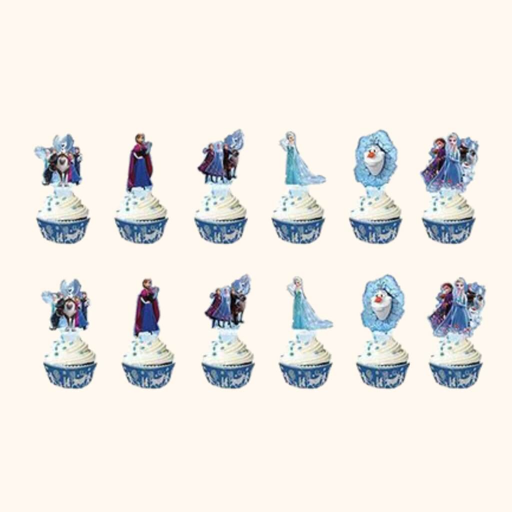Frozen character cupcake toppers with Elsa and Anna designs