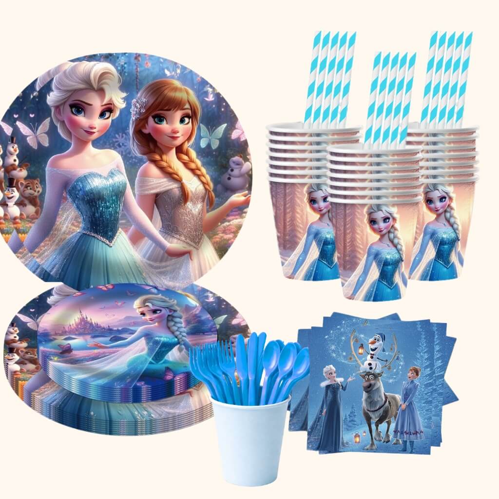 Complete 20-piece Frozen-themed party tableware set