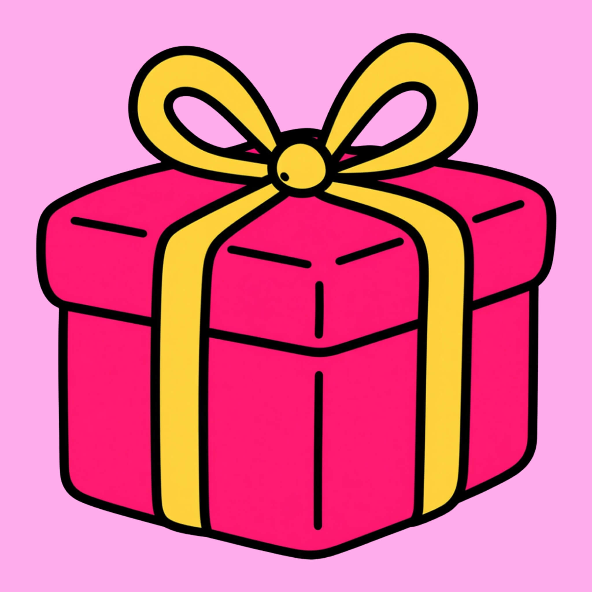 Pink gift box with a yellow ribbon on a pink background for girls party ideas