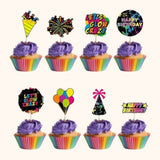 Neon glow disco cupcake toppers for themed desserts