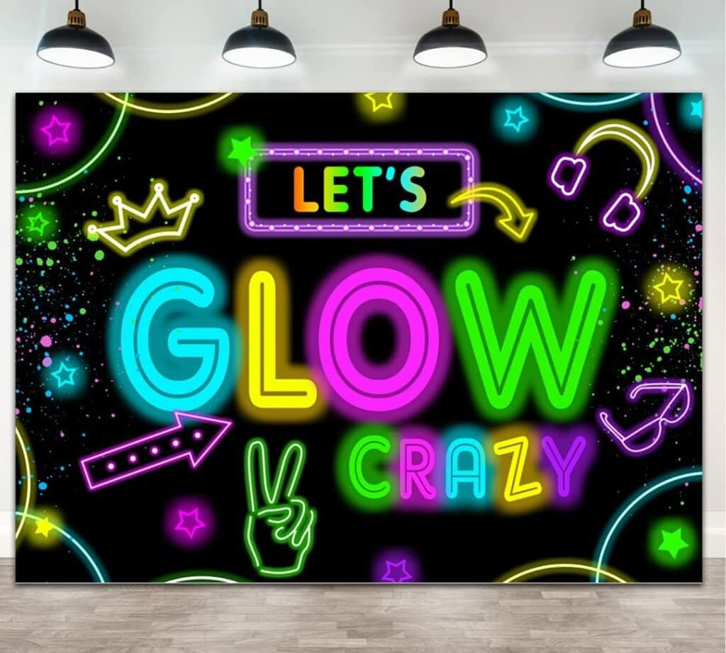 Glow disco party supplies Let's Glow Crazy backdrop banner