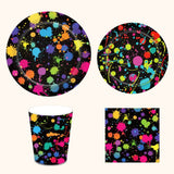 Neon glow disco party tableware with bright designs