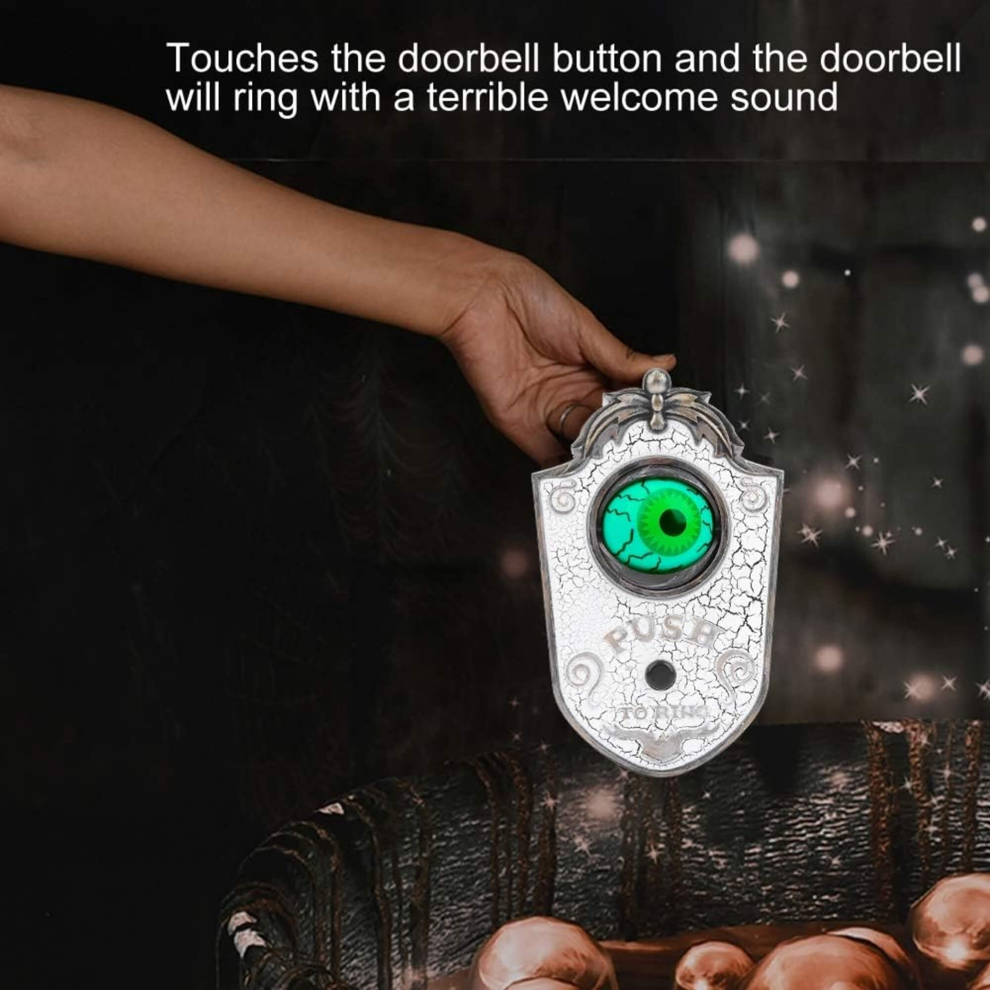 Animatronic Halloween doorbell decoration prop with sound and motion, product description
