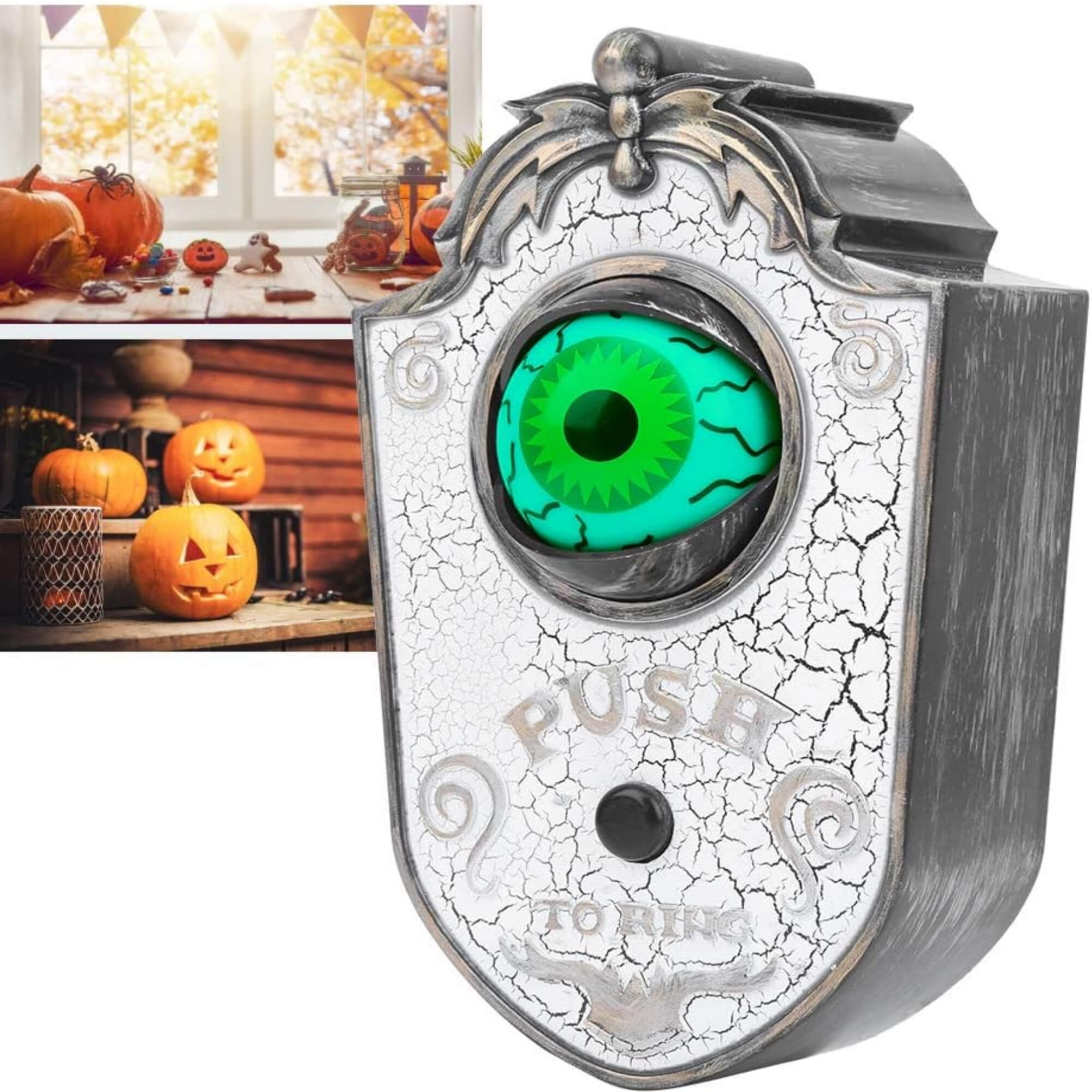 Animatronic Halloween doorbell decoration prop with sound and motion, pumpkin design