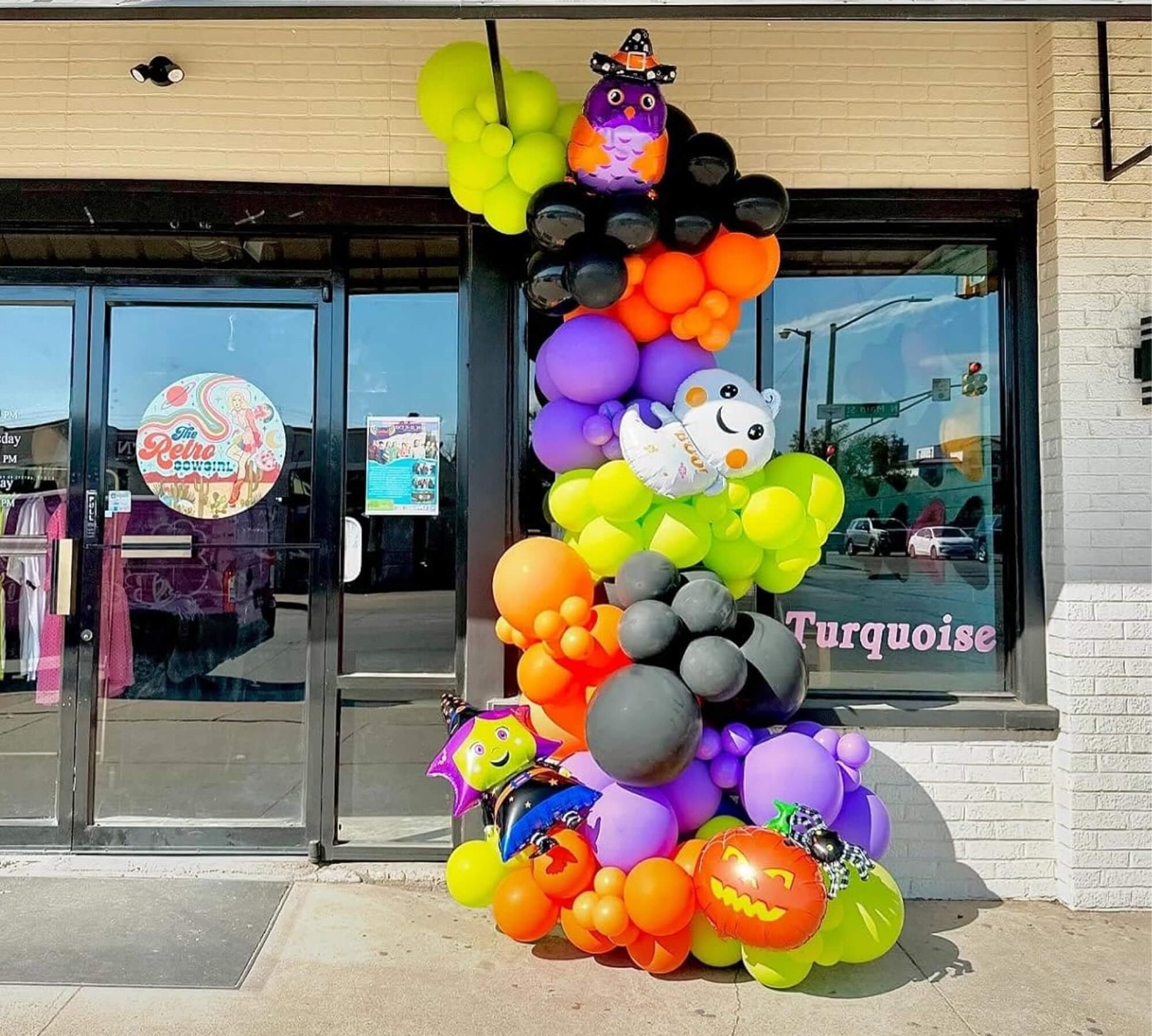 Multicoloured Halloween party balloons, in-store display