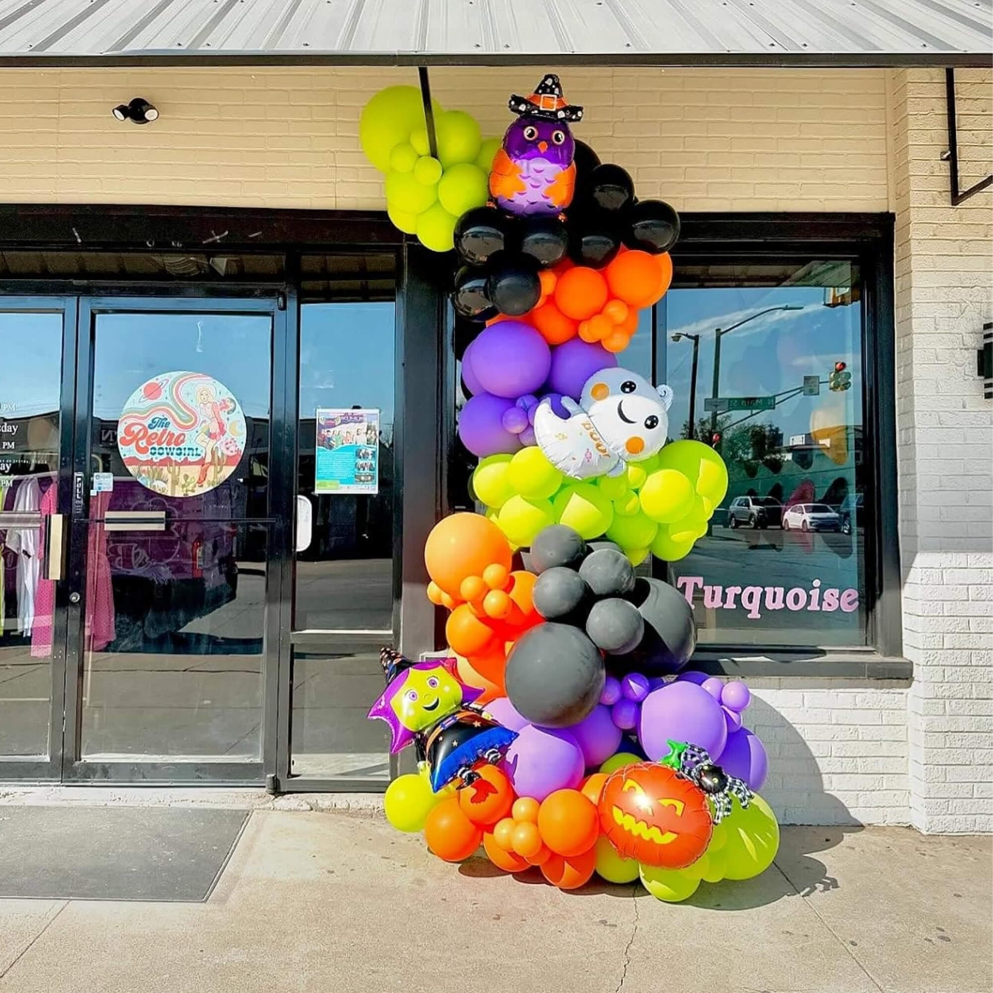 Multicoloured Halloween party balloons, in-store display