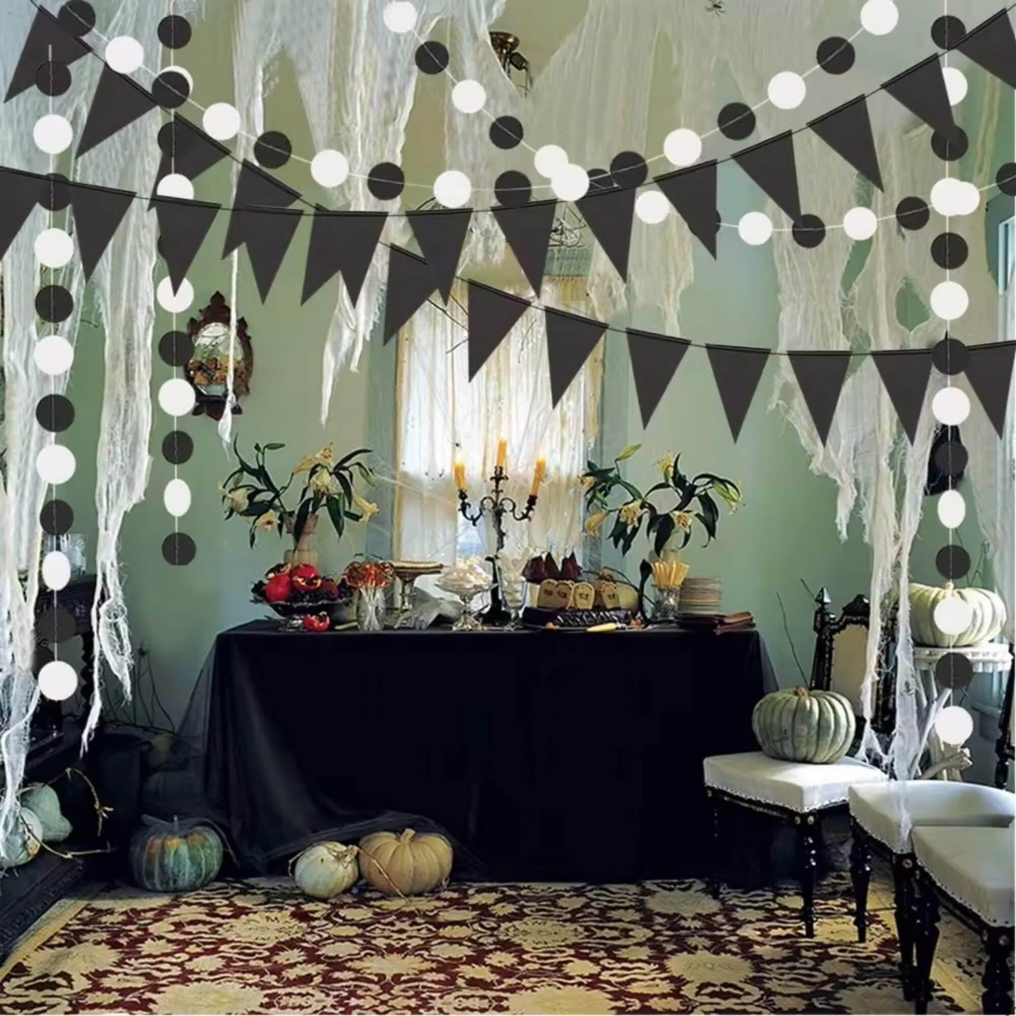 Black and white Halloween hanging banner decoration, alternate photo