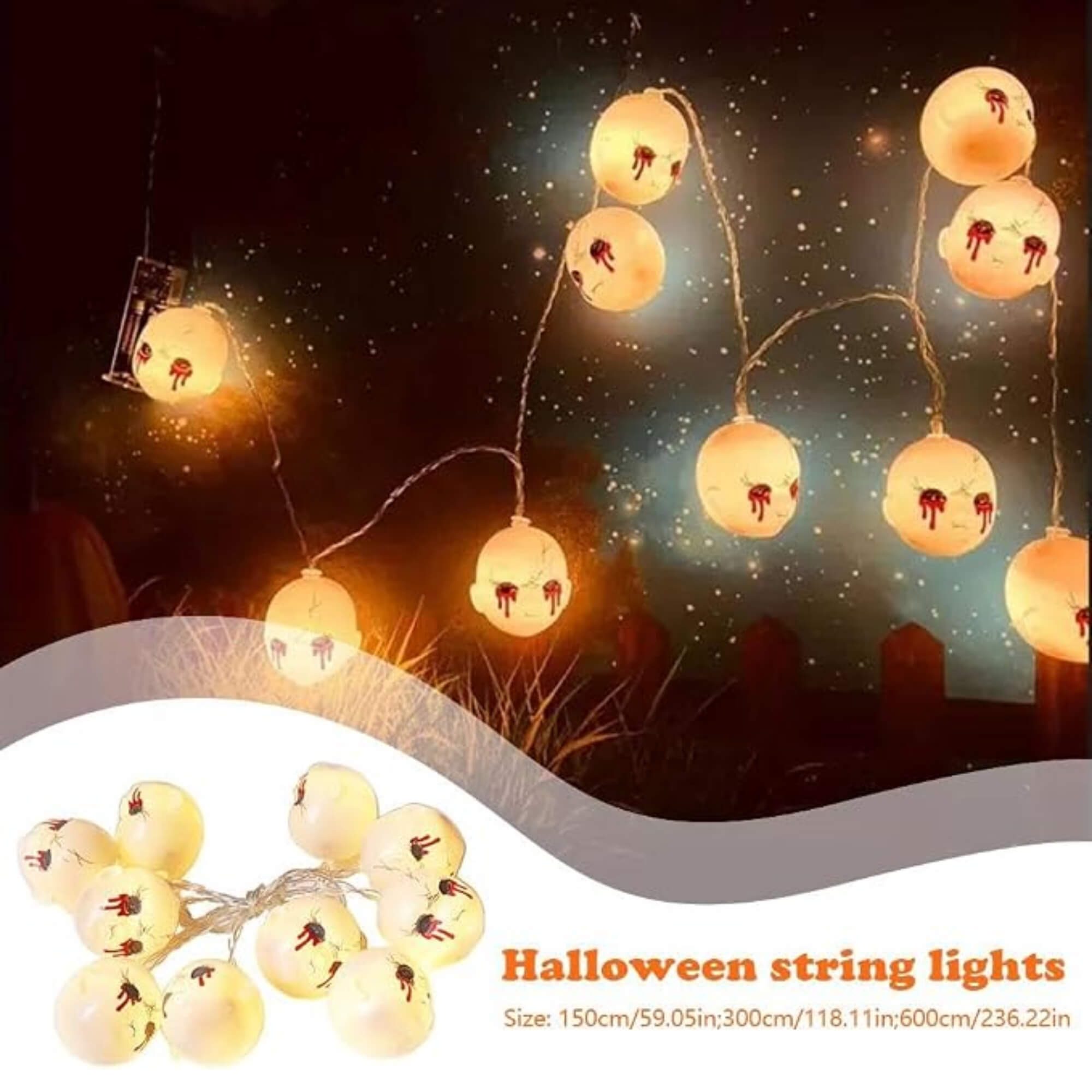 Bleeding eyeball string lights Halloween decoration, length guide