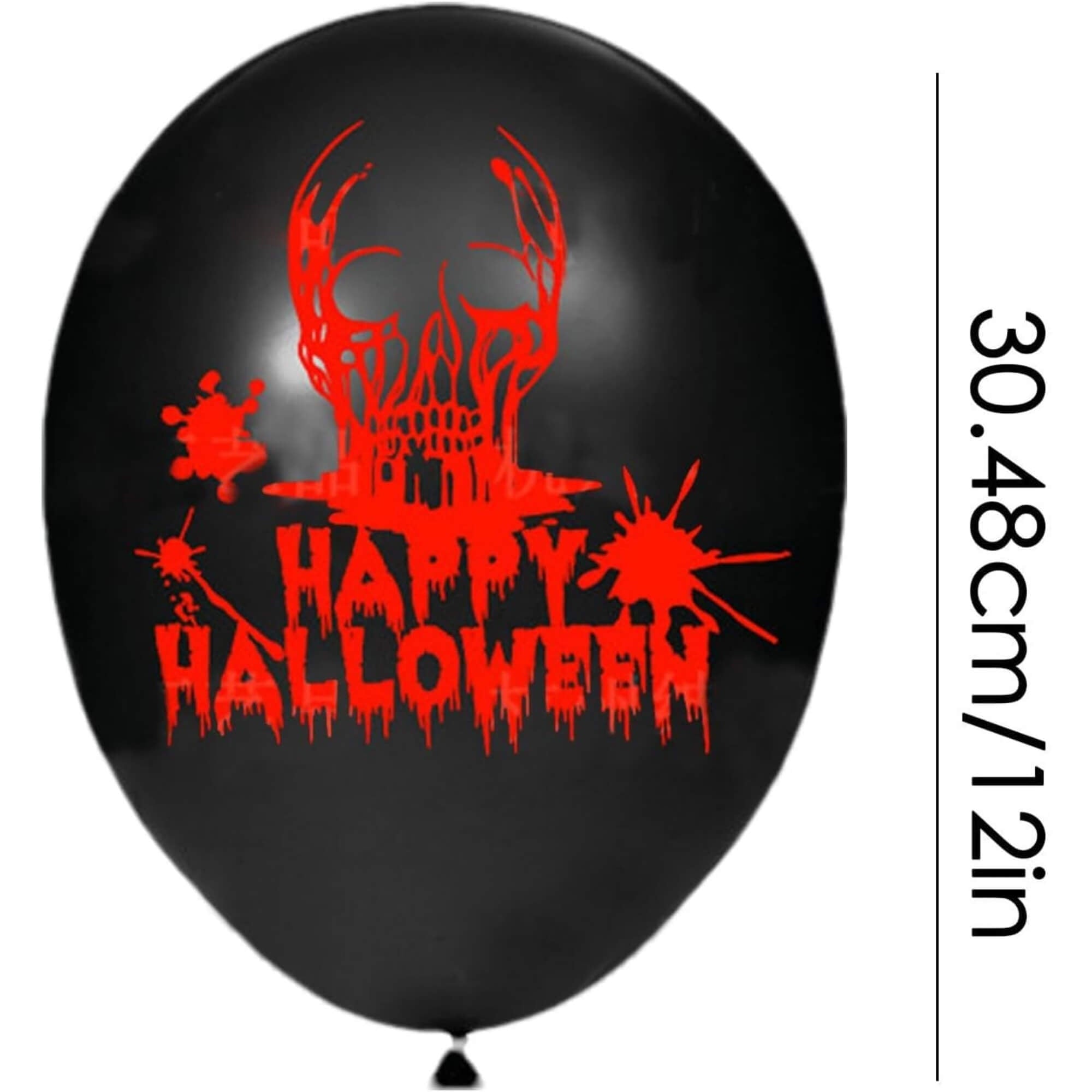Blood-splatter print Halloween party balloons, size guide