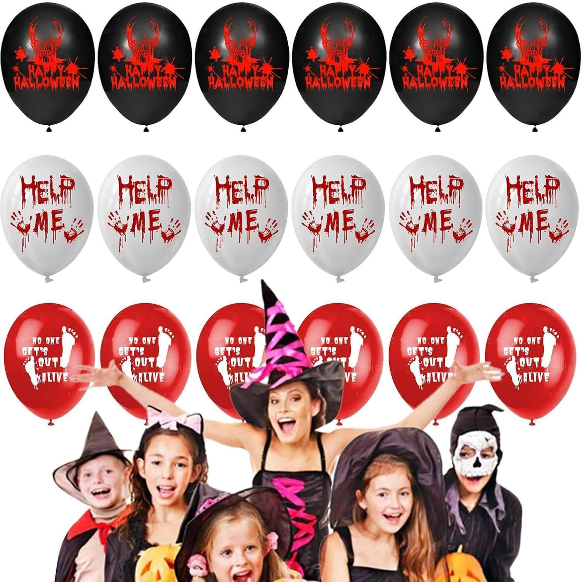 Blood-splatter print Halloween party balloons, witch design