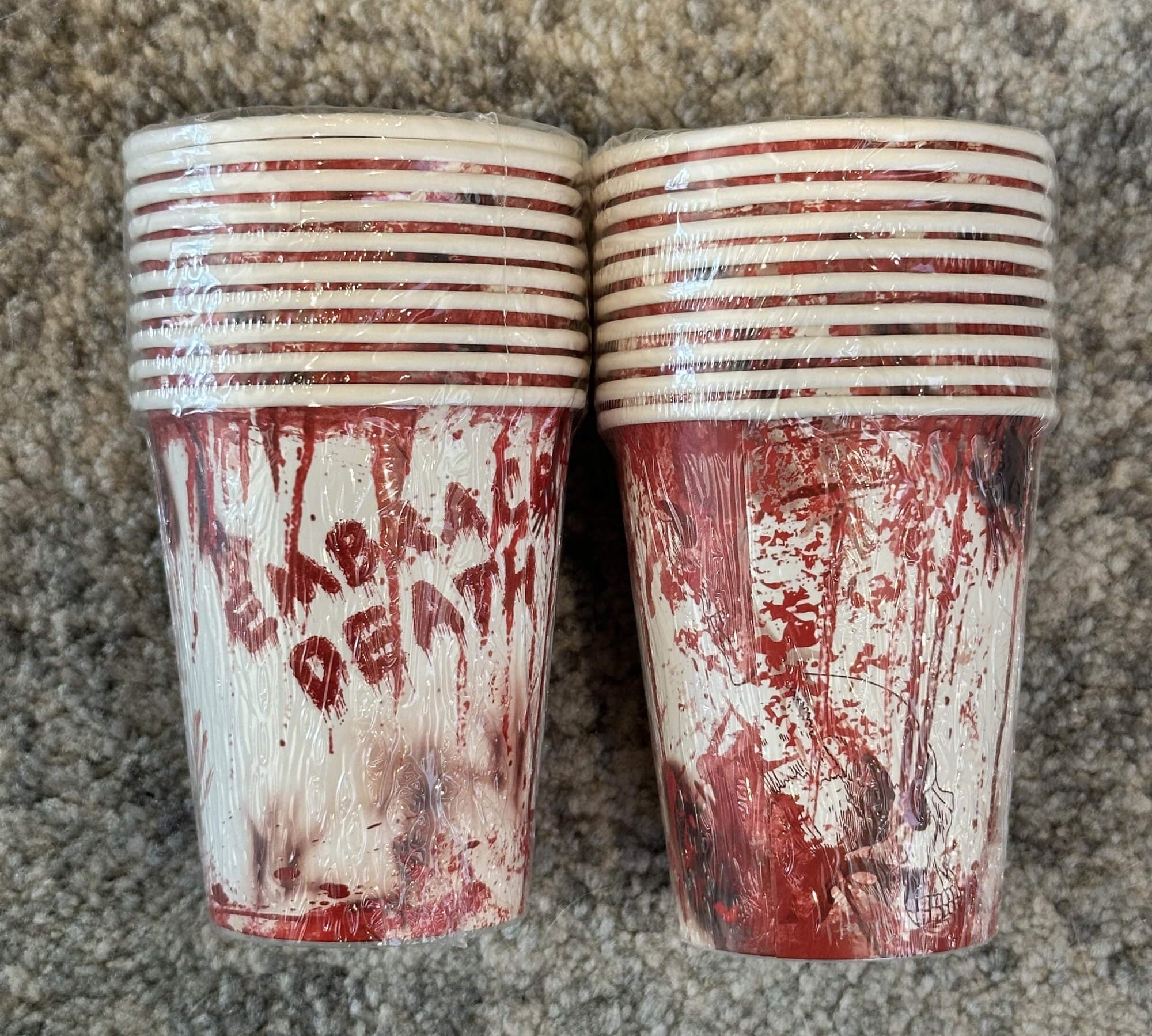 Blood-splatter print Halloween party cups, alternate photo