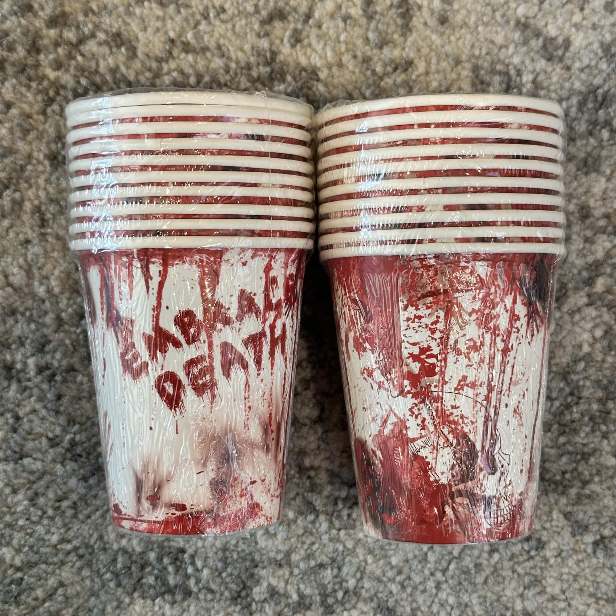 Blood-splatter print Halloween party cups, alternate photo