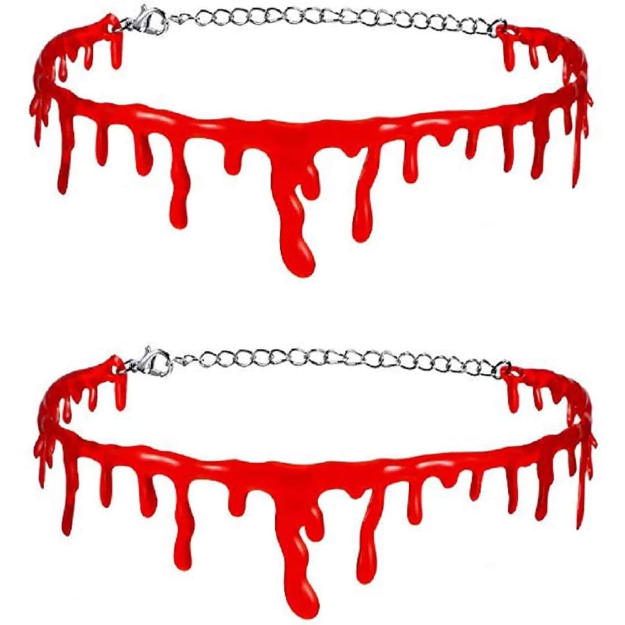 Blood drip Halloween costume necklace, shown as a pair