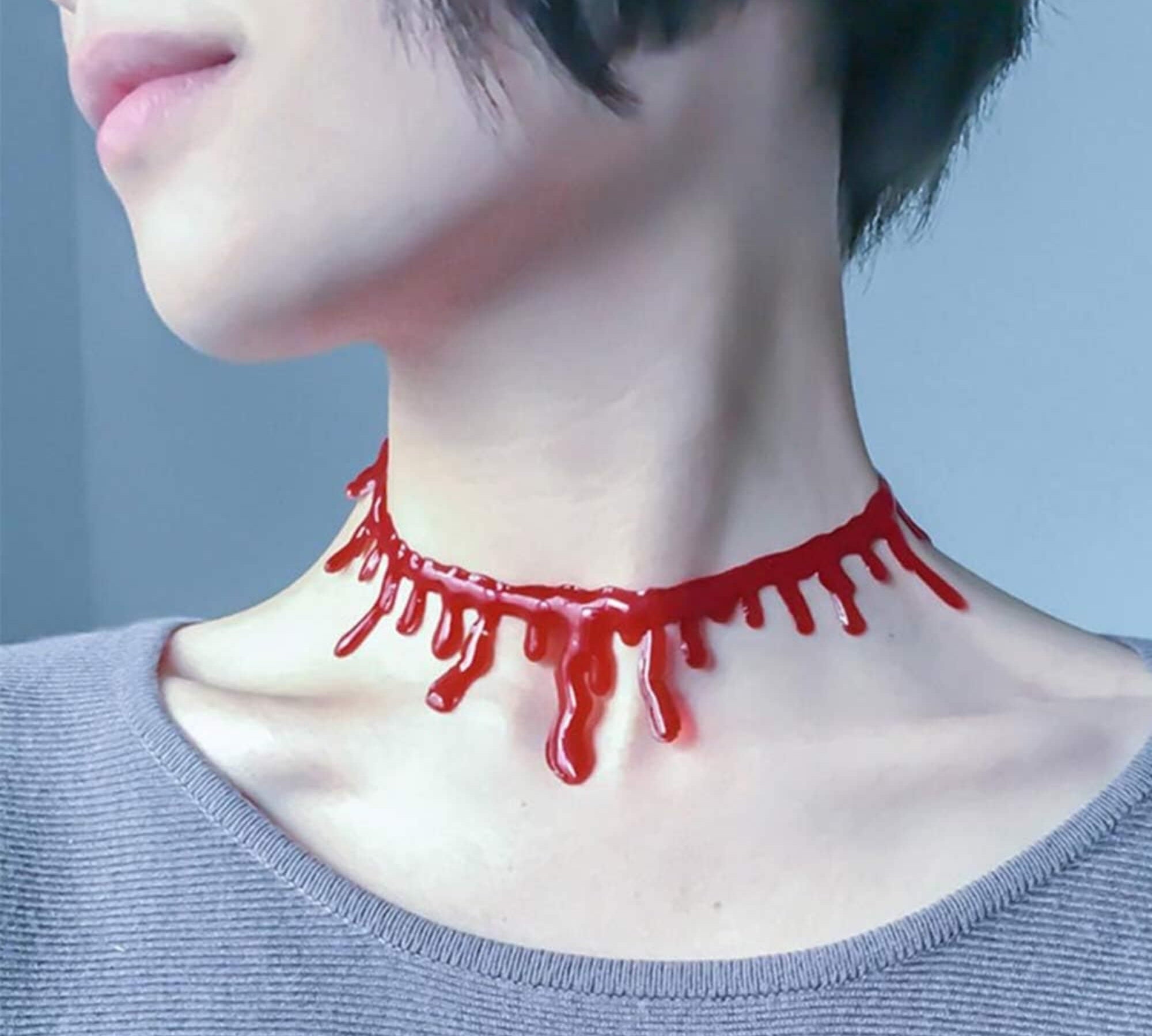 Blood drip Halloween costume necklace, grey colourway