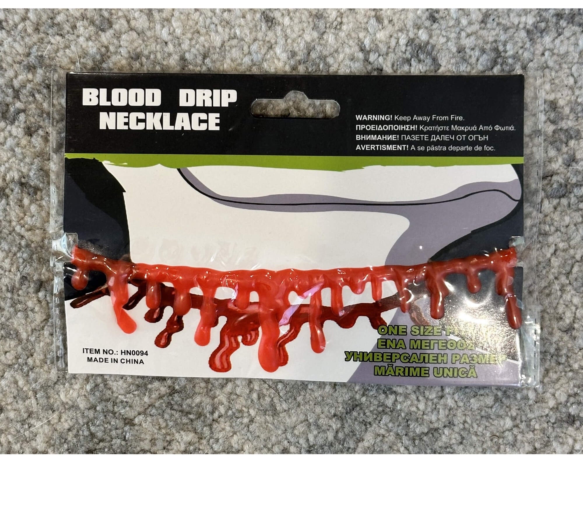 Blood drip Halloween costume necklace, packaging