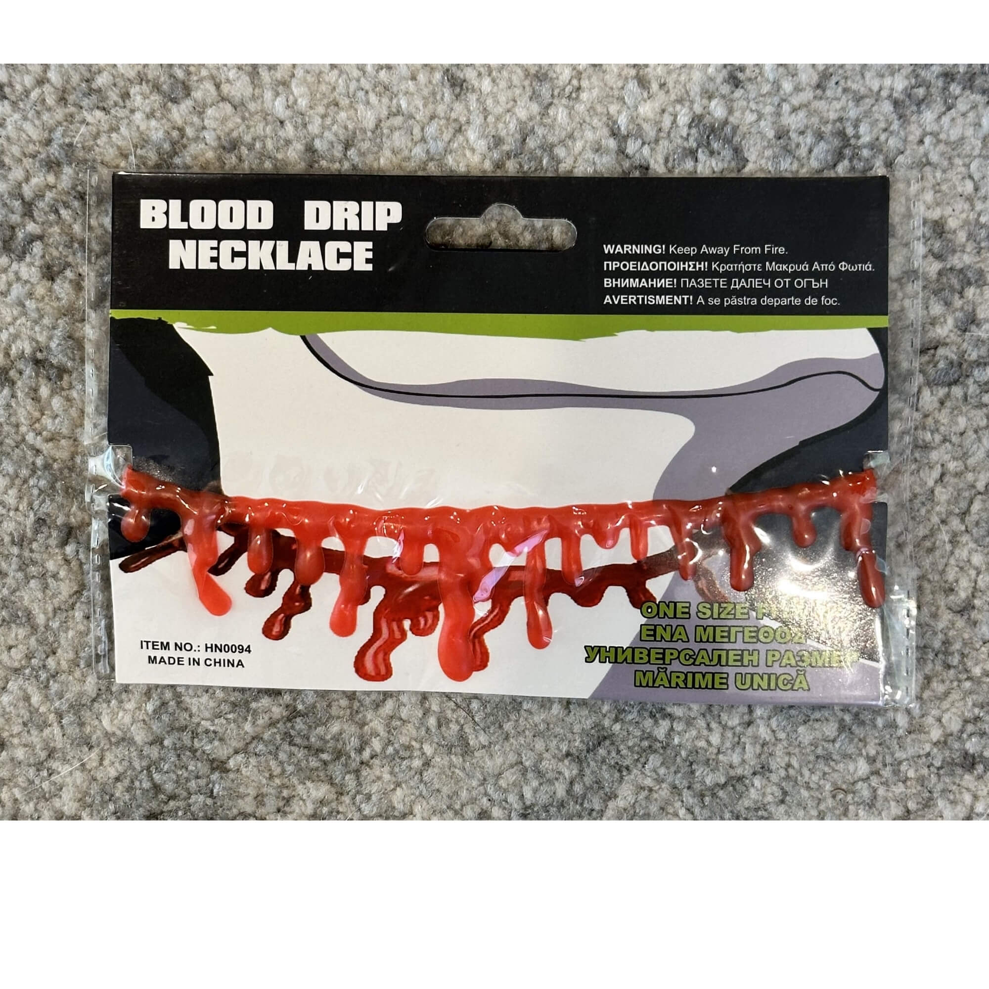 Blood drip Halloween costume necklace, packaging