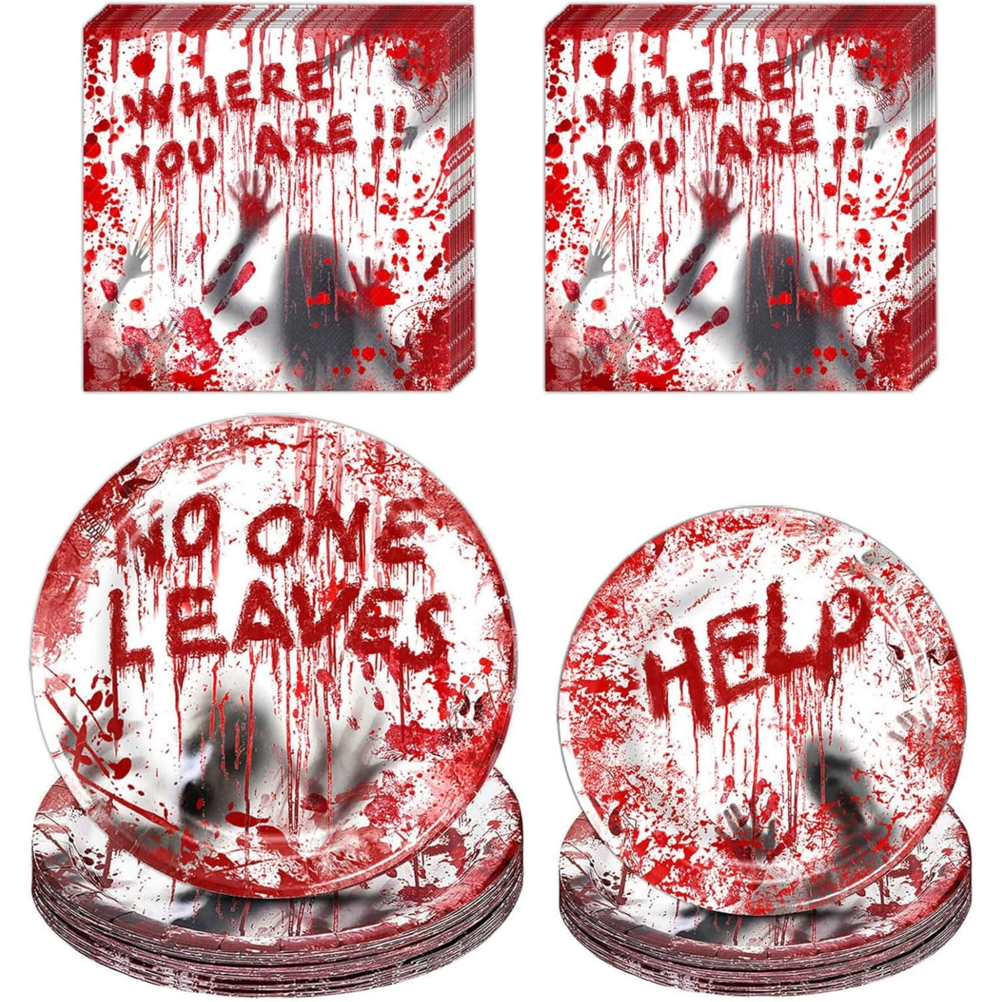 Blood-splatter print Halloween party plates