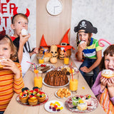 Blood-splatter print Halloween party plates, styled scene
