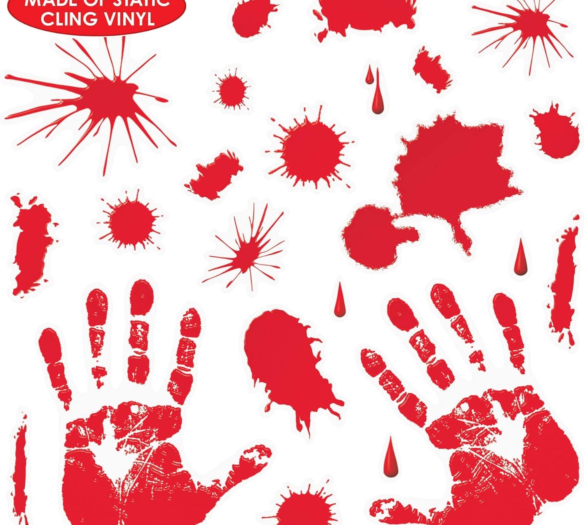 Bloody handprint Halloween window stickers, material close-up