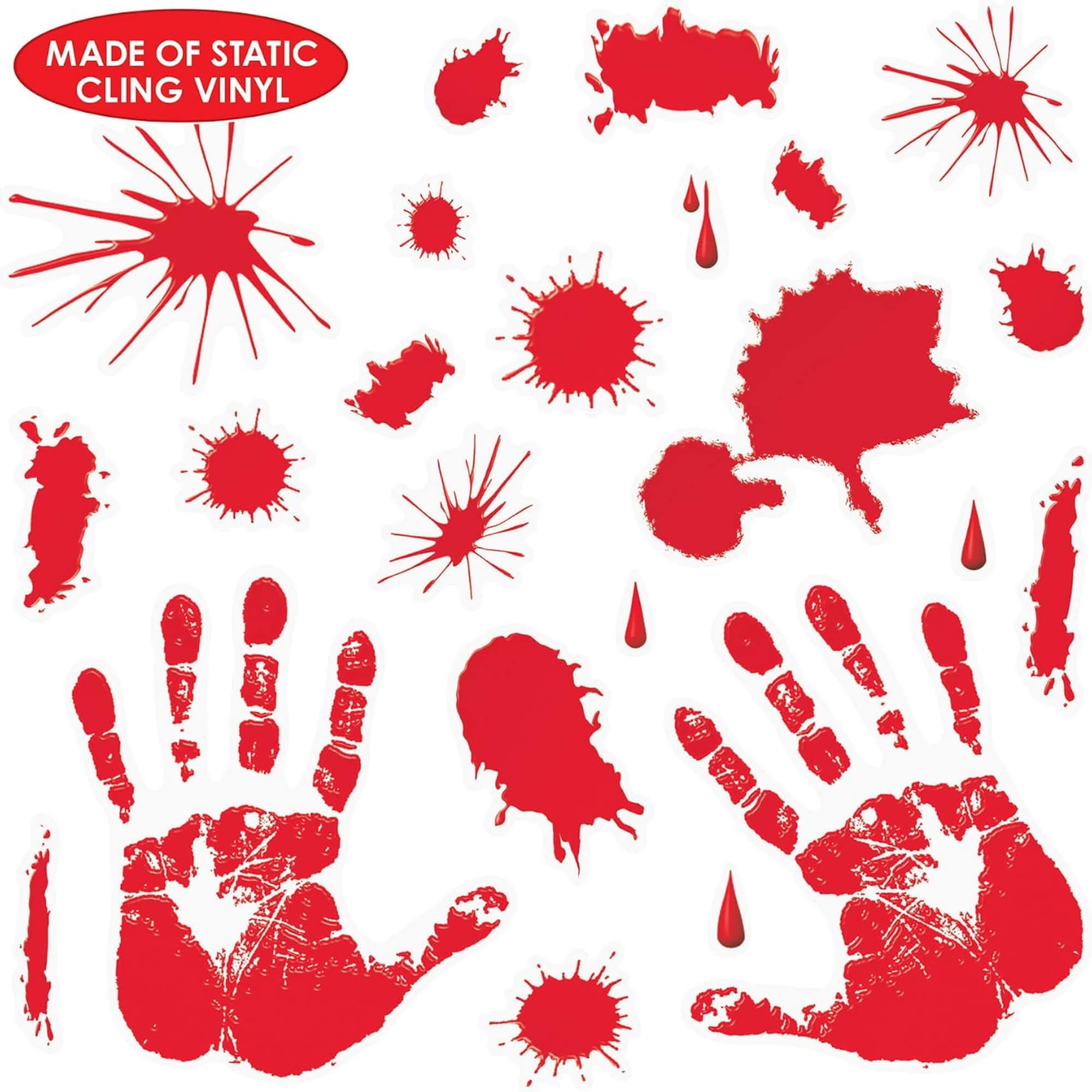 Bloody handprint Halloween window stickers, material close-up