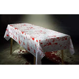 Blood-splatter print Halloween party tablecloth, room setting