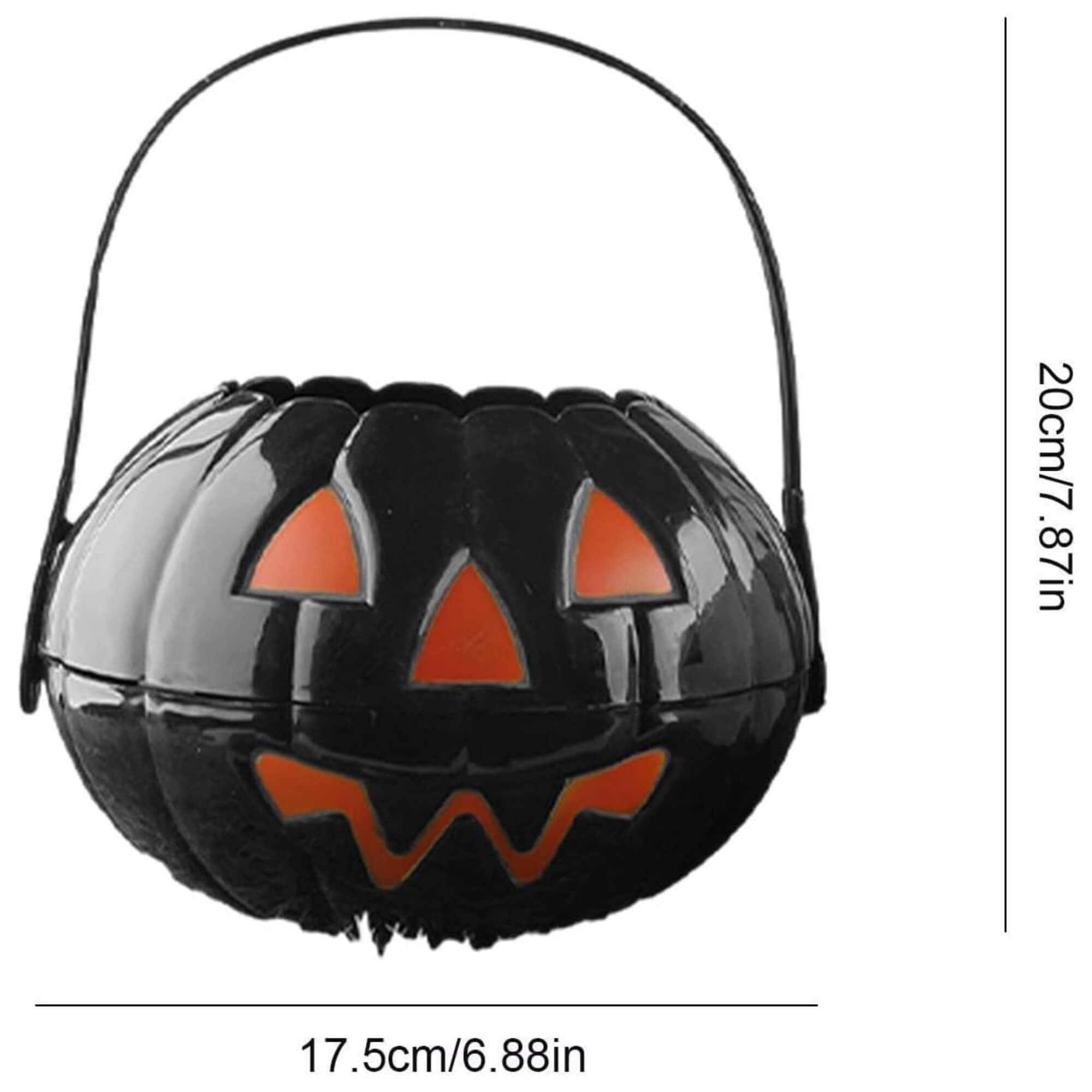Halloween trick-or-treat candy bucket, size guide