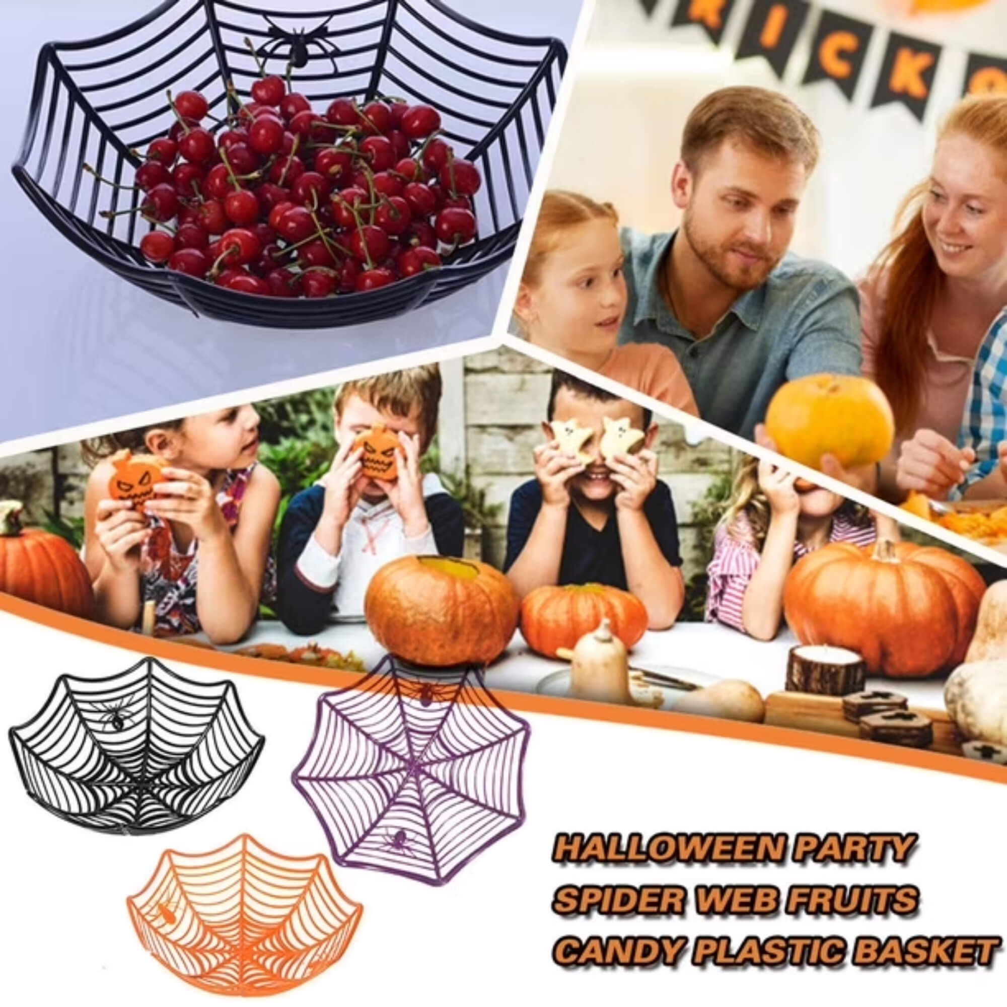 Spider web design Halloween candy bowls, pack of 4, fruit bowl use