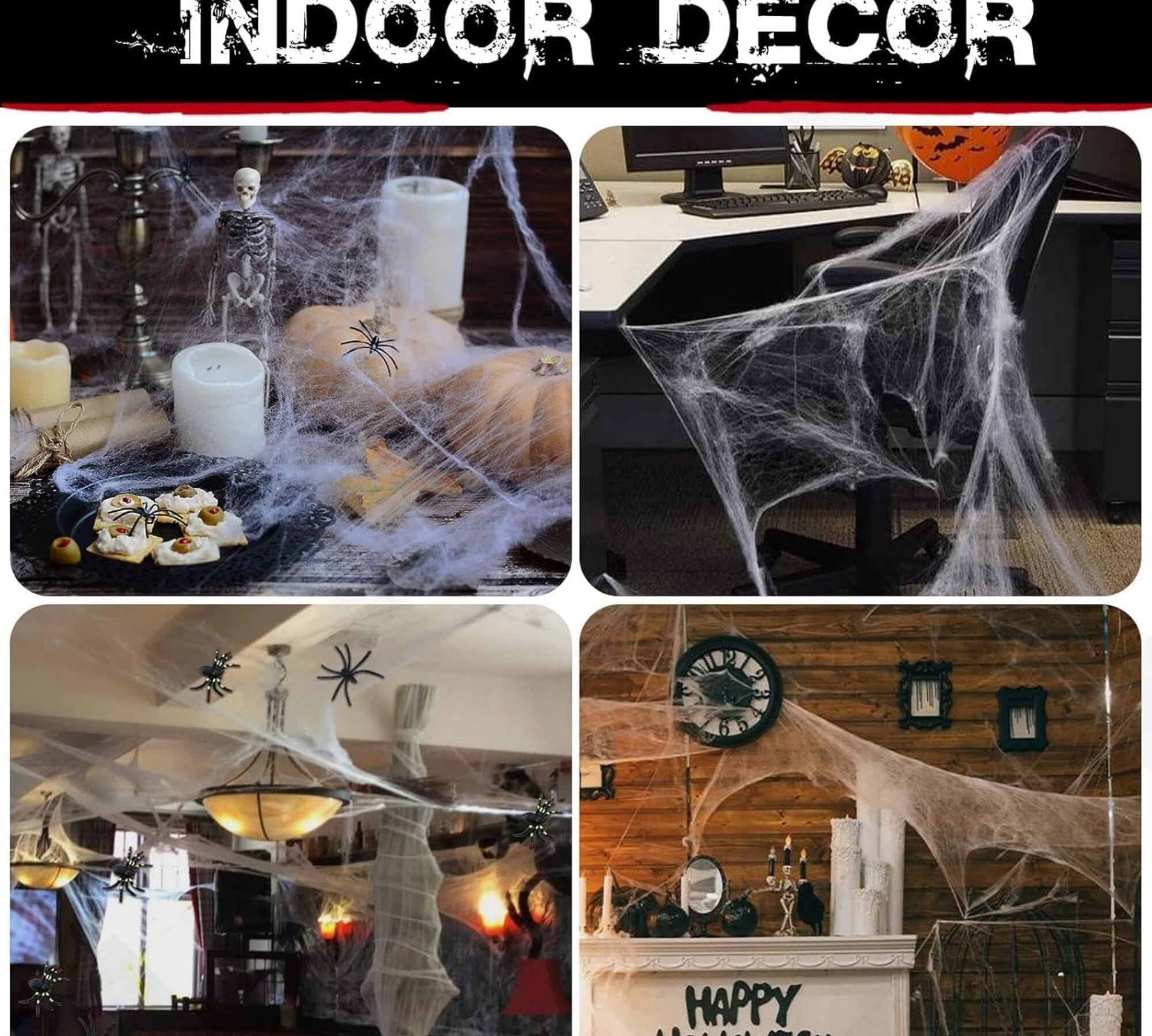 White stretchable Halloween spider web cobweb decoration, room decor