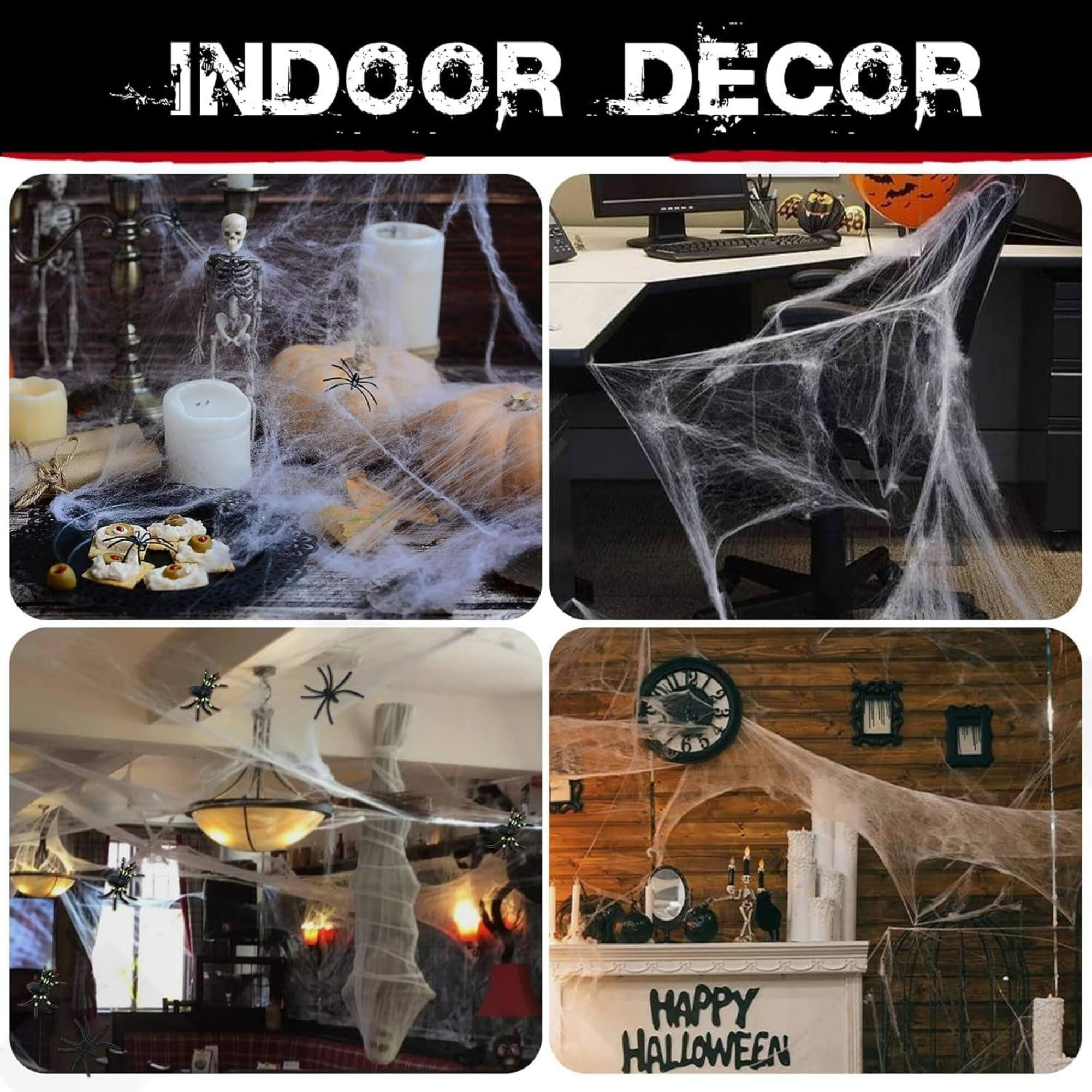 White stretchable Halloween spider web cobweb decoration, room decor