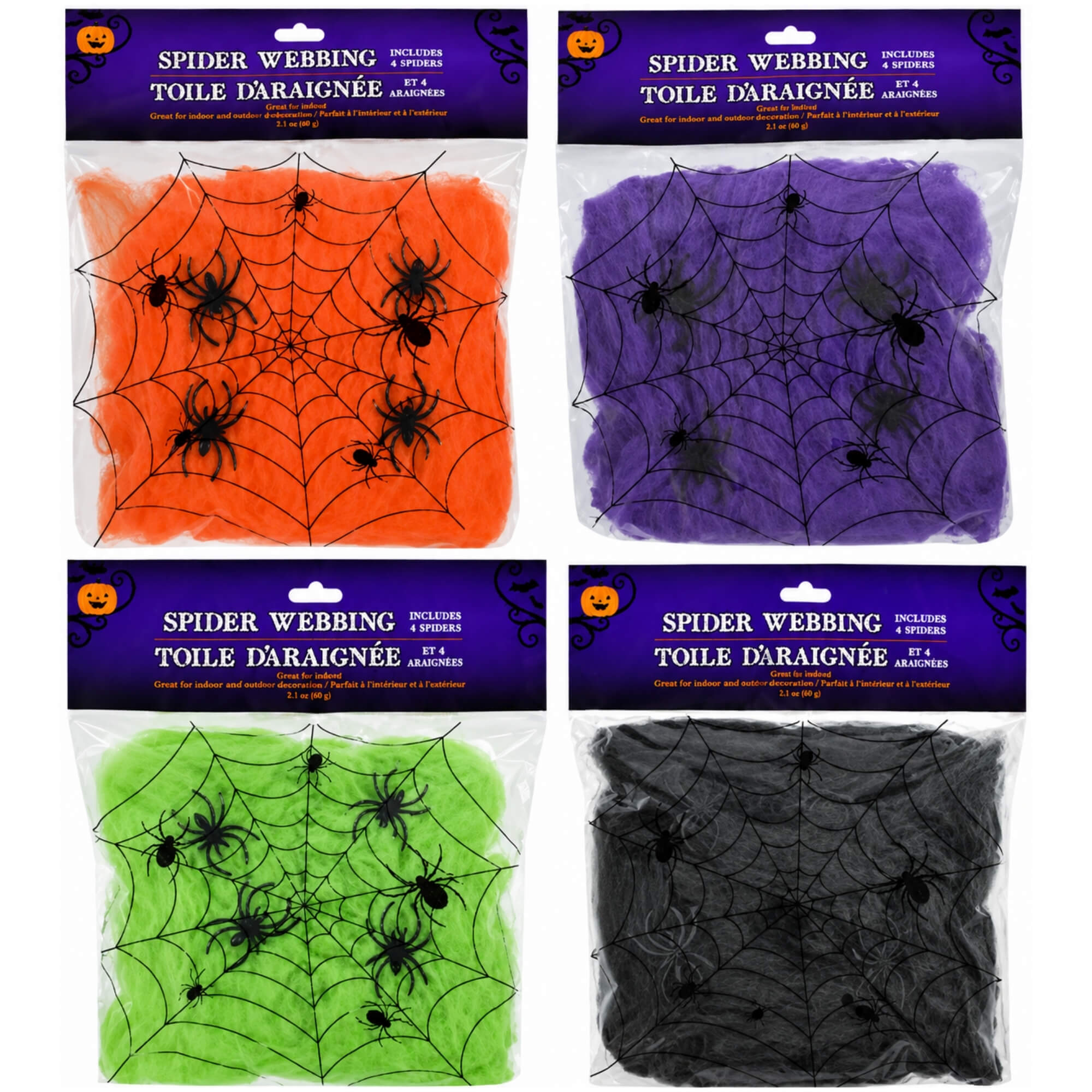 Multicoloured stretchable Halloween spider web cobweb decoration