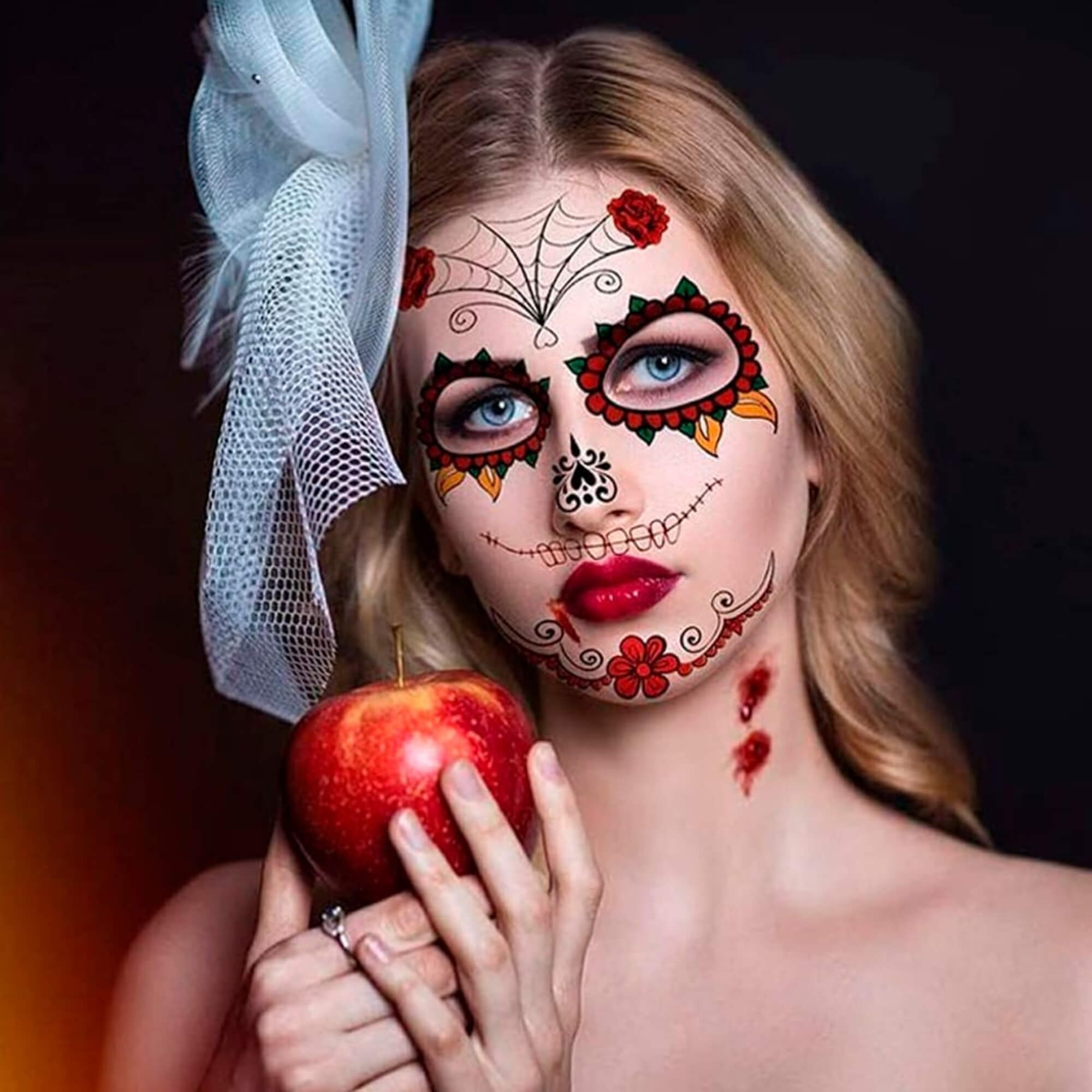 Day of the Dead Halloween costume face makeup, modelled