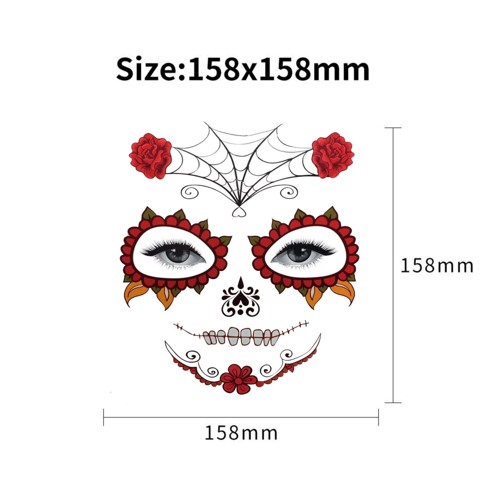 Day of the Dead Halloween costume face makeup, size guide
